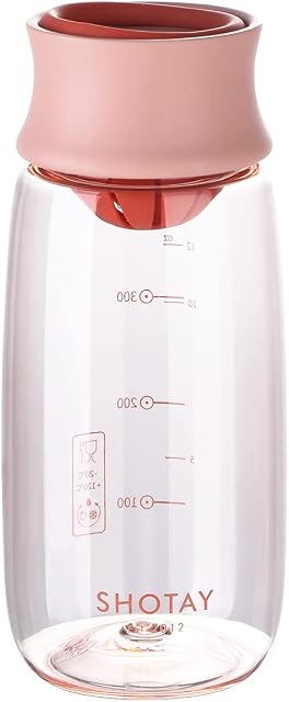 Boenkush 460ml Kids Plastic Small Water Bottle with Time Markings to Drink, Seal Tight Lid, Reusable Sports Cute Bottle for Childs, Teenager, Adult, Sports, Outdoor - Pink