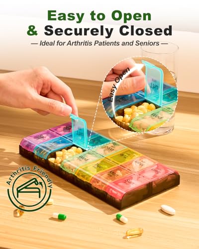 Image of Extra Large Pill Organizer 2 Times a Day,Made for Seniors & High-Dose Users | Easy-Open, High-Capacity, Bold-Letters, Senior-Friendly, AM /PM, Weekly-Tracking, BPA-Free, Long-Lasting