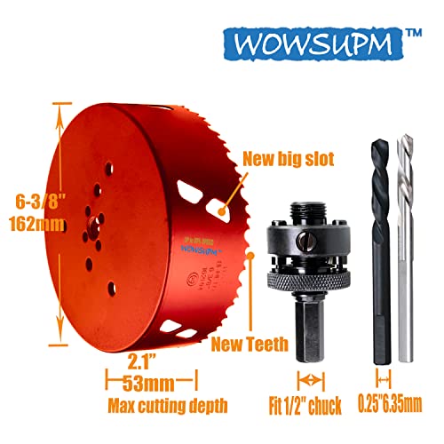 Wowsupm 6-3/8 Inch Deep Hss Bi Metal Hole Saw Cutter, Cutting Depth 2.1” For Metal, Thick Wood，Big Slot, New Sharp Teeth #TOP5
