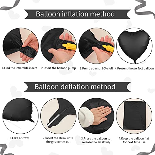 Image of Foil Heart Balloons - 10 Black Heart Shaped Balloons, 18inch Metallic Foil for Valentines Day, Wedding, Birthday, Halloween Party