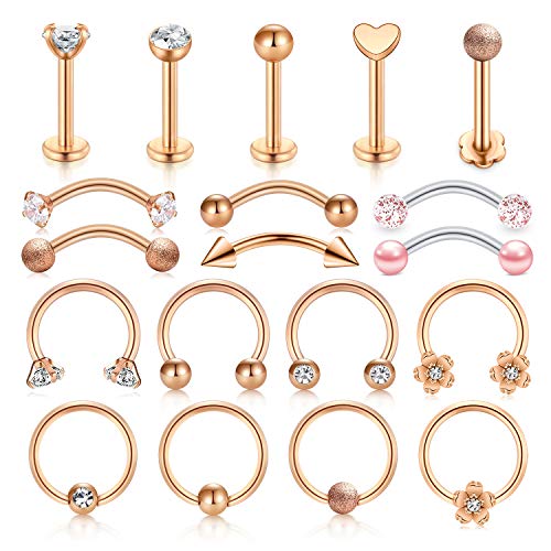 LAURITAMI 16G Stainless Steel Tragus Earring Horseshoe Barbell Forward Helix Hoop Earring Captive Bead Ring Lip Rings Labret Stud Curved Eyebrow Ring Rook Daith Piercing Jewelry Kit for Women Men