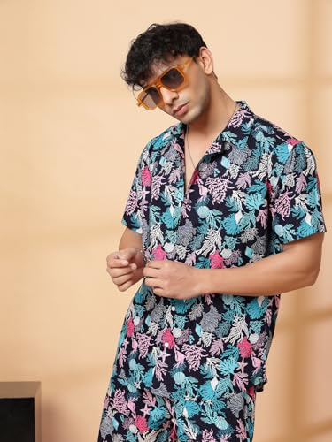 Image of Rigo Printed Co-Ord Set for Men's | Casual Shirt & Shorts Night Suit Set | Lounge-wear Nightdress Pajama Set for Men's | Night Wear, Beach Wear, Vacation Wear Outfit