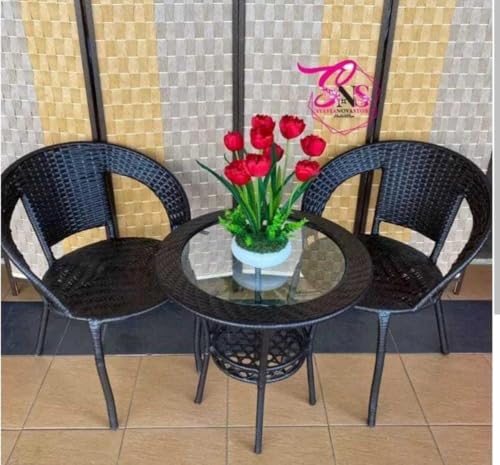 Image of PRATHAM India 2+1 Outdoor Indoor Patio Set Bistro Set Rattan Set Lawn Balcony Hall Outdoor Garden Chair Table Set (Black & Green)