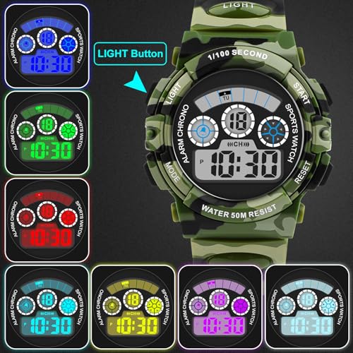 Image of Edillas Kids Digital Watch 7 Colors 50M Waterproof Sport Alarm Boys 7-15 | 7 Color Lights, 50M Waterproof, Alarm, Stopwatch, Easy to Read, Comfort Strap, Great Sport Watch for Outdoor Ages 7-15