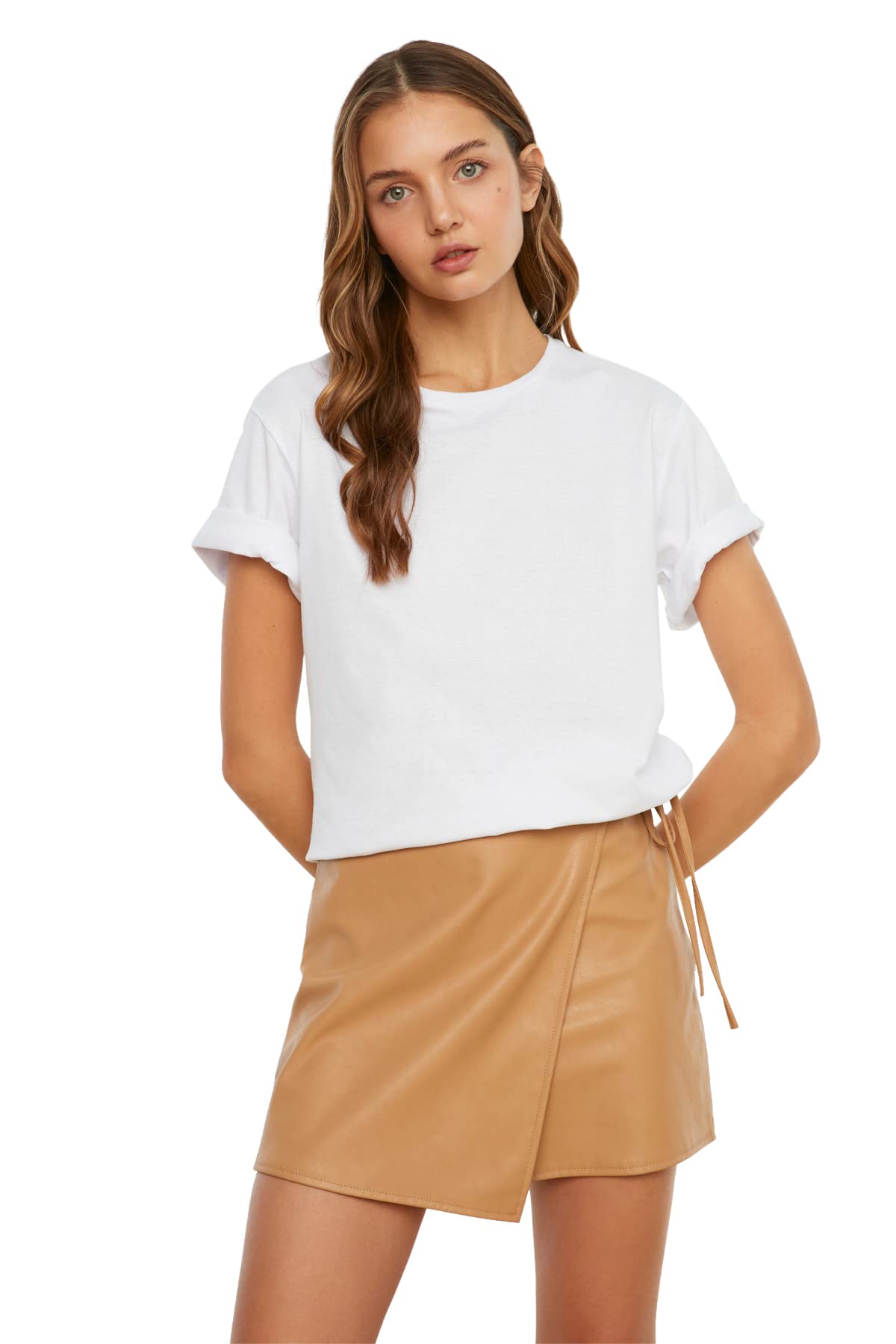 Trendyol Damen Trendyol 100% baumwolle fahrrad kragen freund gestrickt t-shirt T-Shirt, Weiß, XS