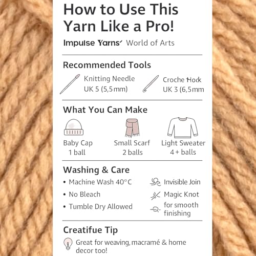 Image of WOAFashions Impulse Hand Knitting & Crochet Yarn, Premium Acrylic, 4 : Medium (Dark Beige) (4x100gms / 14.1oz)