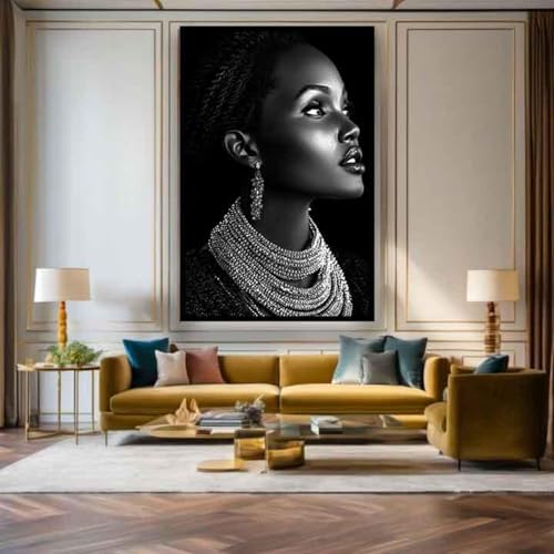 Toile femme africaine prête à suspendre pour habiller un mur vide