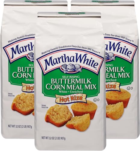 Martha White Self-Rising Buttermilk White Corn Meal Mix – 3 Individual 2 lb Bags (Total Net Wt. 6 lbs)