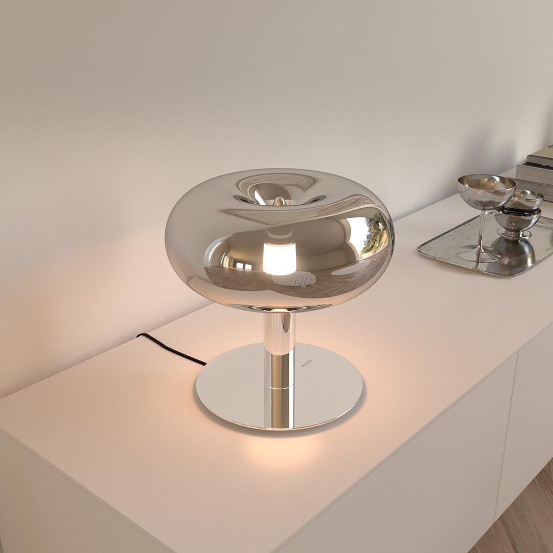 NEONA Lumio LED-Tischleuchte Retro – Dimmbar mit Touch-Funktion | Design-Pilzlampe in Chrom, Schwarz-Chrom & Orange | Moderne LED-Nachttischlampe für Sideboard, Schreibtisch & Wohnbereich