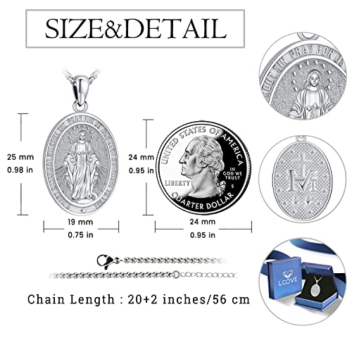 S925 Sterling Silver Miraculous Medal Necklace for Women Men Catholic Virgin Mary Charm Pendant Necklace Blessed Mother Pendant Christian Jewelry4