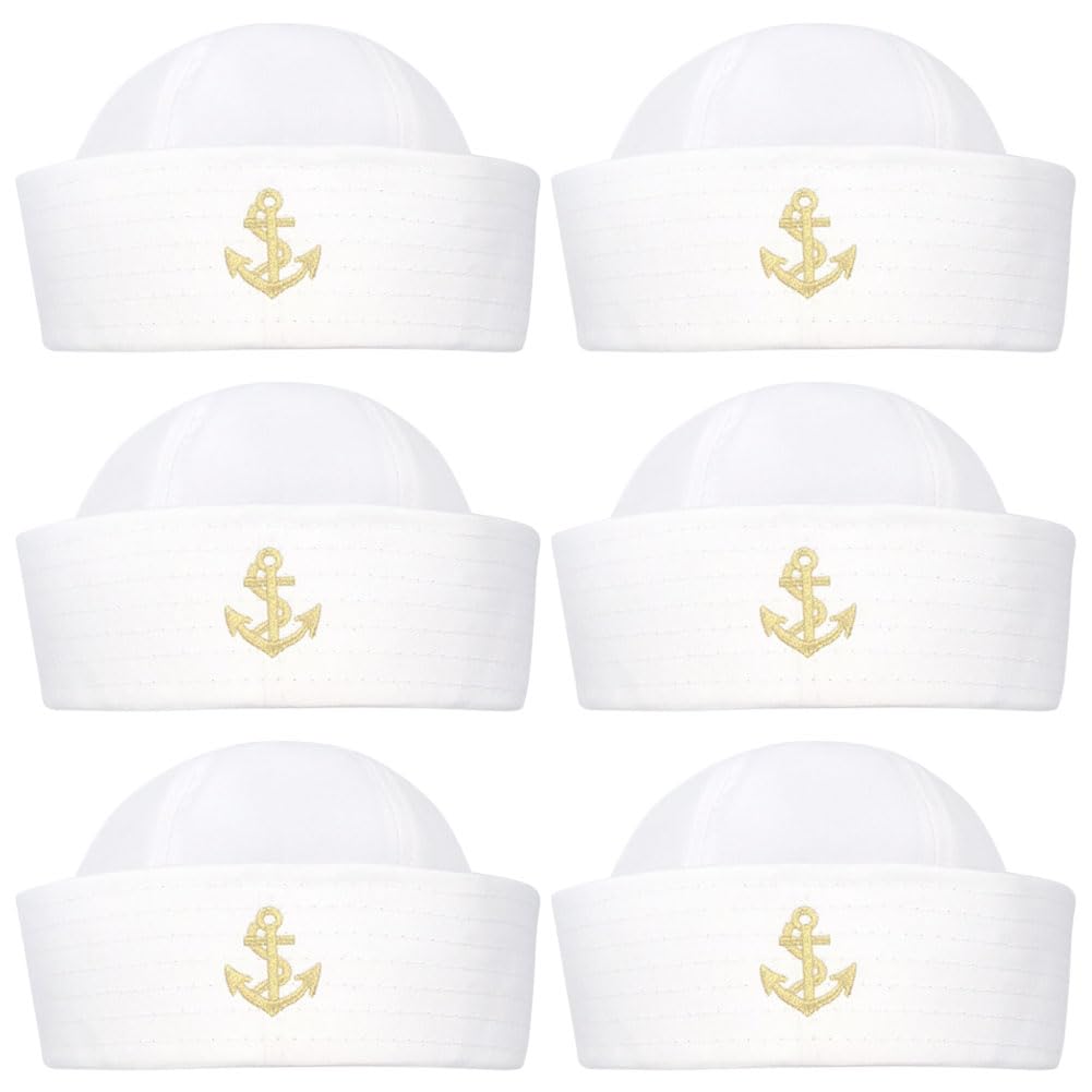 ZUYYON 6 Pcs Sailor Hat White Captain Caps Nautical Hats for Women Men Sailor Costume Accessory Halloween Party Supplies