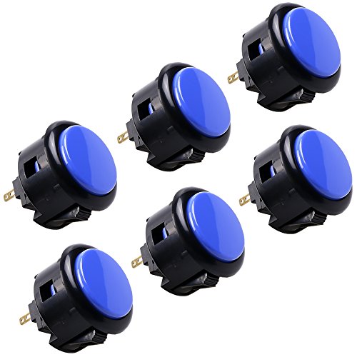 Sanwa 6 Pcs Obsf-30 Original Push Button 30Mm - For Arcade Jamma Video Game & Arcade Joystick Games Console (Black & Blue) S@Nwa #TOP2