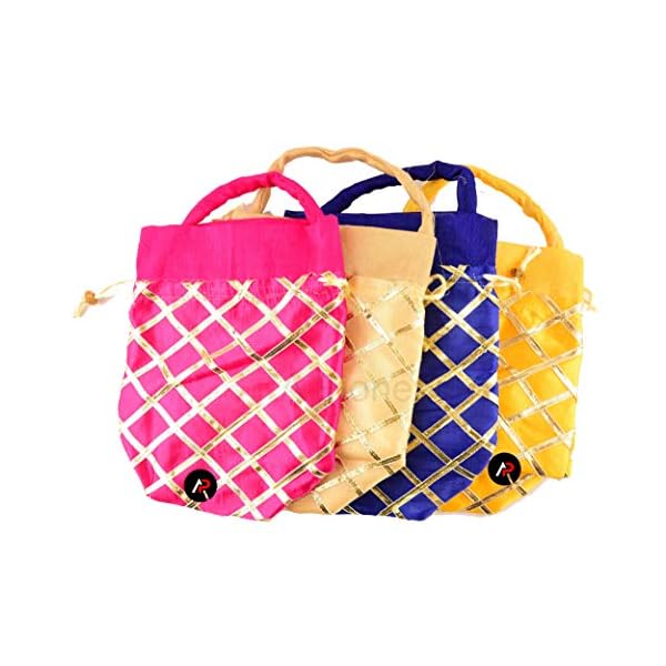 A Pioneer - (Pack of 4) |Gota Patti designed Potli Bags for women | Shagun potli Batva For Woman | Royal Clutch Batwa Bag | Bridal Potli Bag | Return Gift Bags| shagun ,Dryfruit Bag, Chocolate Bag, Party favour bags