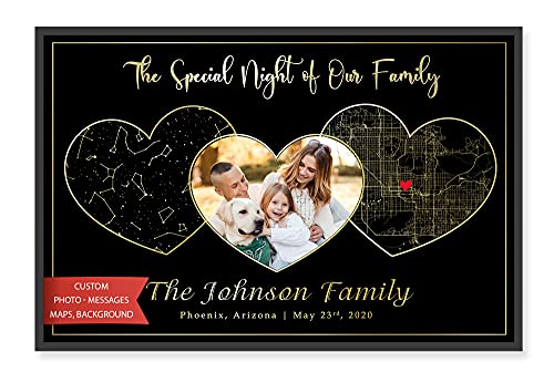SANTANNA Personalized Stars Map Wedding Anniversary Poster, Custom Lyrics Photo Name Date Text Frame Prints for Couple, Love Wall Art Canvas Home Decor (9"x11", The Family, My Love Was Born)