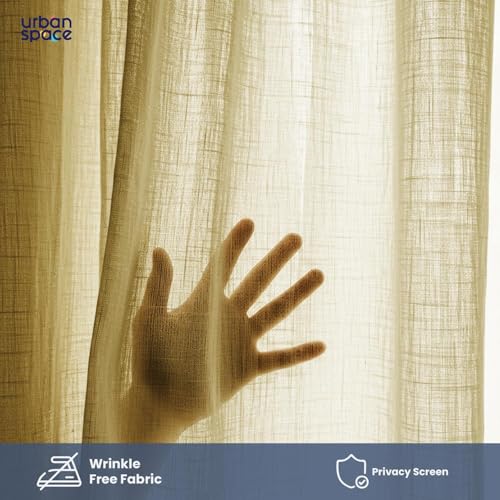 Image of Urban Space Sheer Solid Curtain for Door, 35-40% Room Darkening Curtain with Tieback and Eyelet Hanging Style, Set of 1 Decorative Curtains for Home Decor (Taupe with pom pom, 7 feet)
