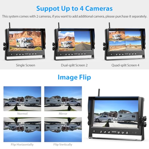 Image of 2 Magnetic Solar Wireless Backup Camera HD 1080P 9 inch DVR Monitor, Solar Rechargeable RV Backup Cameras Wireless System for Hitching Gooseneck Horse Trailer Fifth Wheels RVs Trucks BL902