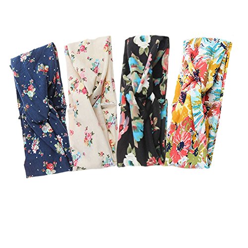 Veewon 4pcs Art und Weise Frauen-Stirnband -elastische Blume gedruckt Turban-Kopf-Verpackungs gestrickte weiche Verdrehte Stirnbänder für Frauen, Mädchen