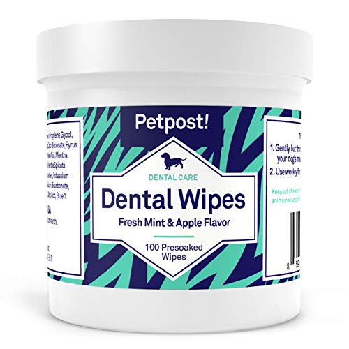 Petpost | Dental Wipes for Dogs - Bad Breath and Tooth Buildup Gone - 100 Presoaked Pads in Natural Tooth Cleaning Solution