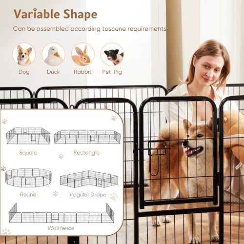 Image of DUMOS Dog Playpen 16 Panels 40 Inch Indoor Outdoor Metal Pet Fence | Foldable Dog Play Pen with Door, Portable Exercise, RV Camping, Puppy Small Medium Large Dogs