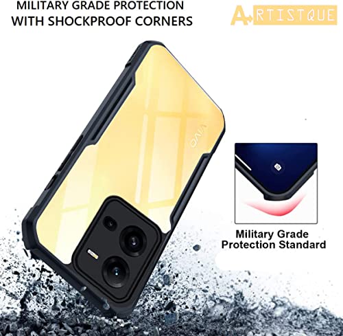 Image of A rtistque Clear Hard Transparent Acrylic Armor Anti-Drop Shockproof TPU Edge Back Cover Case for Vivo V25 5G - Black