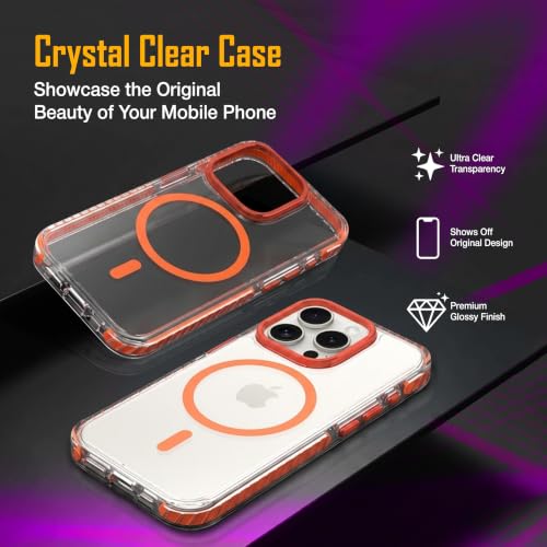 Image of Zapcase Crystal Clear Back case for iPhone 15 Pro | PC Back | TPU Bumper with Inner Rubber Grip | Metal Camera Guard Bezel | Metal Buttons | Scratch Resistant Cover | 2 Layer Edge Protection | Orange
