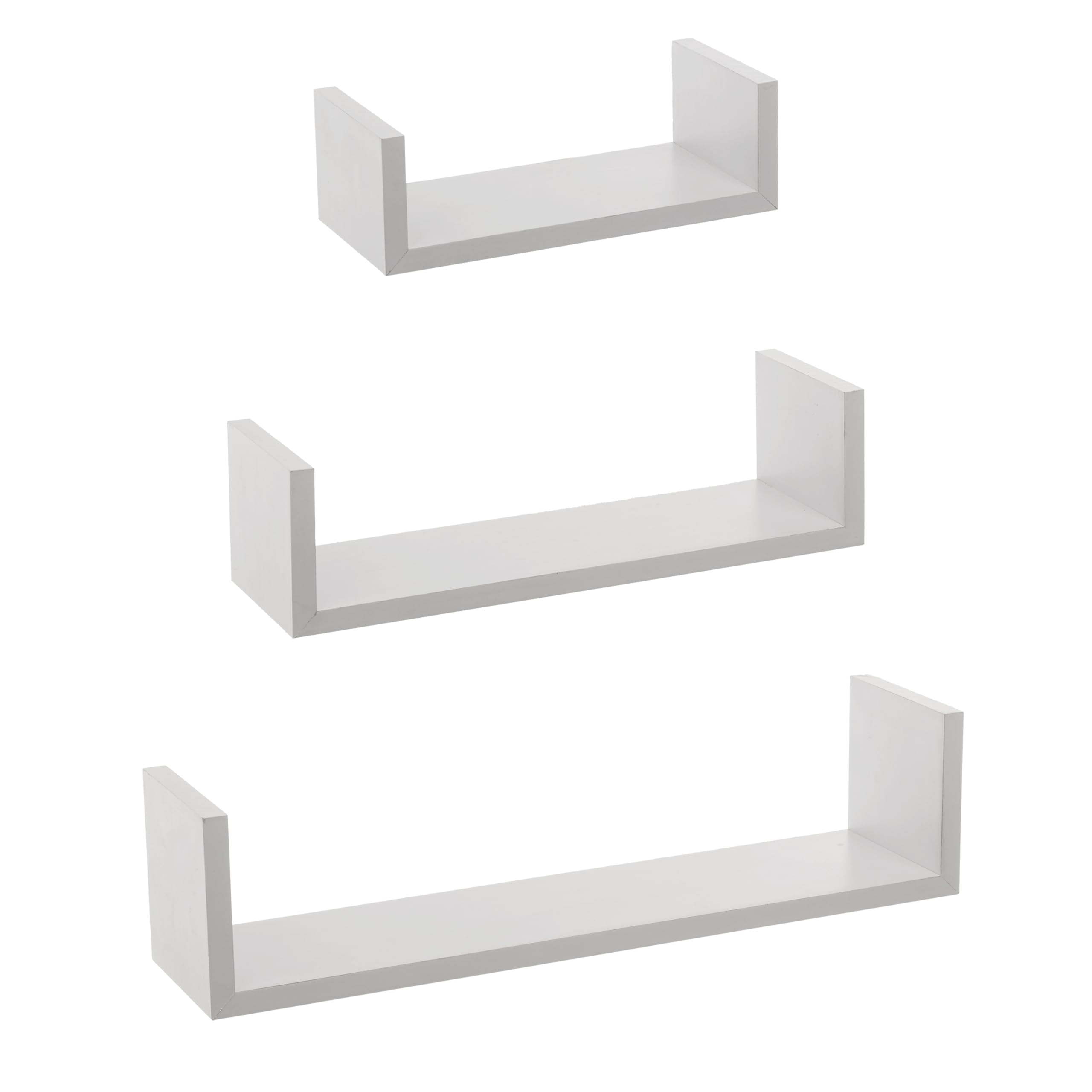 H HANSEL HOME Wall Shelving Set of 3 Shelves Floating Shelves Floating Wall Shelves Concealed Mount Set of Shelves for Books and Decorative Objects, White, 42/32/22 cm