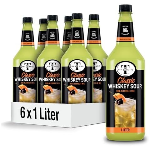 Mr & Mrs T Whiskey Sour Mix, 1 L bottle (Pack of 6), Tart and Sweet Blend Flavored Cocktail Mixer, Made with Cane Sugar, Perfect for Traditional Whiskey Sour and Mocktail Drinks Cover