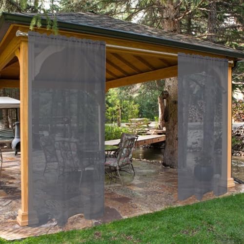 SpaceDresser Waterproof Outdoor Sheer Curtains for Patio - 2 Panels Rod Pocket Indoor Voile Sheer Curtain for Living Room,52W x 84L inch, Grey