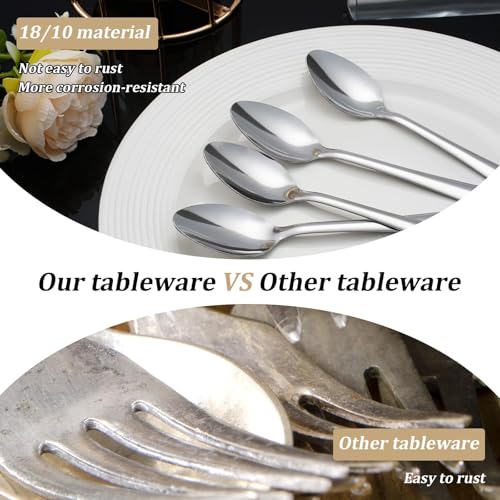 Image of 96 PCS Dinner Spoons Set - Windsor Stainless Steel Dinner Spoon 7.1 Inch with Dishwasher Safe Dessert Spoons, Metal Dessert Spoon, Silverware for Home, Kitchen or Restaurant