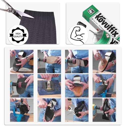 Langlauf Schuhbedarf Schuhsohlen Reparatur Set mit Kövulfix 120g + 2 Stück schwarze Gummiplatten + Anleitung -Schuhreparatur Set - Schuhsohlengummi, Schuhkleber