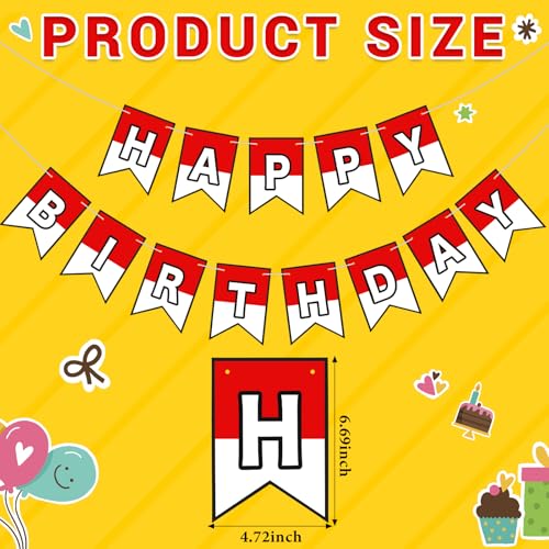 Image of VitalCozy Red and White Cartoon Birthday Banner Cute Anime Theme Birthday Decorations Paper Banner for Party Hanging Bunting Decor