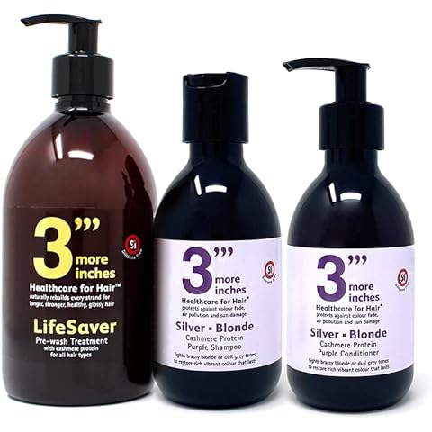 3'''More Inches Silver Blonde Essential Set - Pre-Wash Treatment, Purple Shampoo and Conditioner - Colour Correcting, Anti Brassy, Yellow Tones - Sulphate Free - Hair Care by Michael Van Clarke Cover