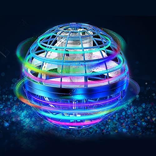 Flying Ball Toys,360°Rotating Hand Controlled Flying Orb Ball Toys Magic Led Lights Controller Mini Drone Flying Toy Spinning UFO Safe for Kids Adults Indoor Outdoor (Blue)