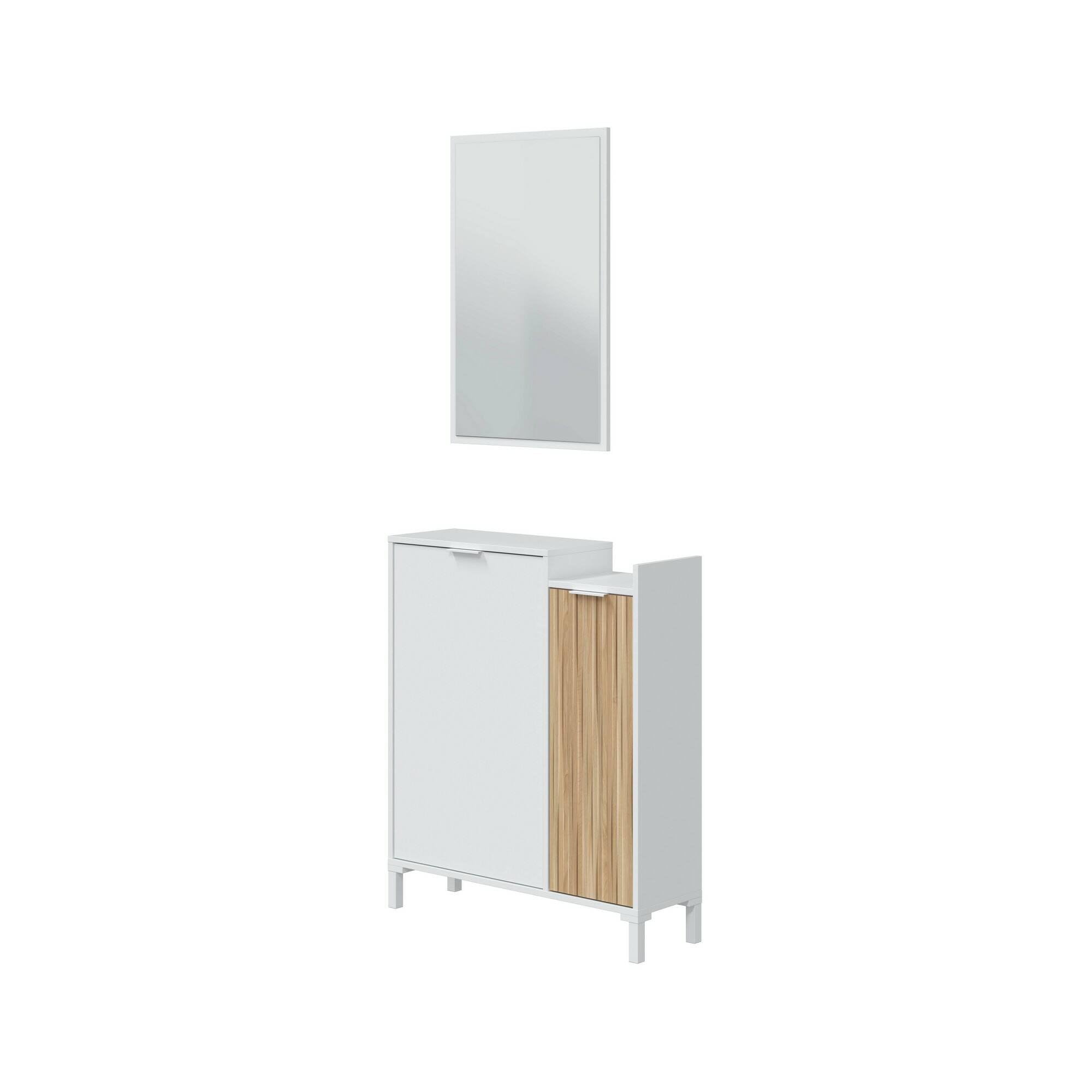 Dmora Mobile da Ingresso Williamsport 24x77x91h cm Bianco Specchio Incluso 3 Ripiani, Modulabile