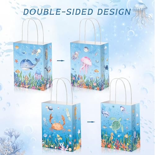 12 PCS Under the Sea Favor HandBags Treat Candy Goodies Bags Ocean Sea Turtle Shark Whale Beach Party Decorations for Baby Shower Birthday Wedding Party Supplies3