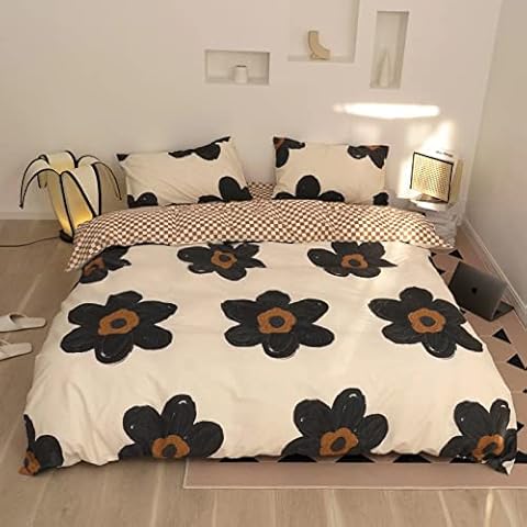 CLOTHKNOW Sunflower Quilts Queen Size Sets 3 Pieces Beige Black Quilt Bedding Sets Queen Floral Bedspread Coverlet for Bed, Couch, Blanket Cover