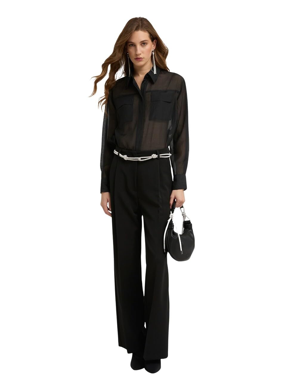 Motivi: Pantalón Modelo Palazzo con Pliegues Negro Autum Winter 24