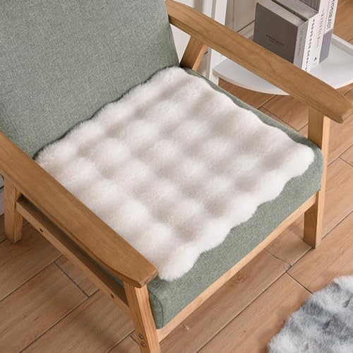 Faux Fur Rabbit Hair Carpets Square Chair Cover Seat Cushion Pad, 12x12 inch Luxurious Rabbit Fur Small Area Rugs Fluffy Floor Mat for Living Sofa,