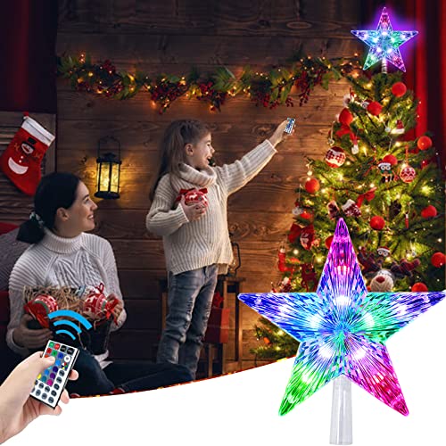 Lymonflyy Christmas Tree Topper 9.5inch 24 Modes Color Changing with Versatile Remote Controller USB Powered Christmas Star Trees Topper Party Home Decoration