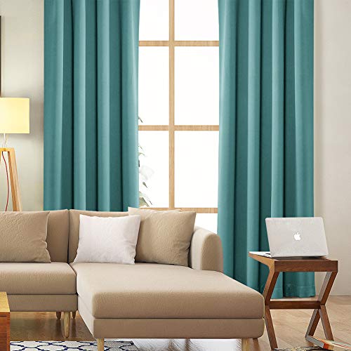 MYSKY HOME Bedroom Curtains 84 Inches Long Blackout Curtains for Living Room Teal Curtains for Kids Room Grommet Privacy Protect Room Darkening 1 Curtain Panel, 52 x 84 Inch, Teal - Thumbnail 7