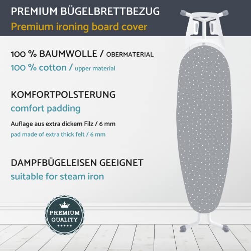 lamodo® - Bügelbrettbezug 120x40 für Dampfbügeleisen aus 100% Baumwolle mit extra Dicker Polsterung inkl. Bügeltuch - Gummizug und Spannern + Bügeltipps - M - Image 3