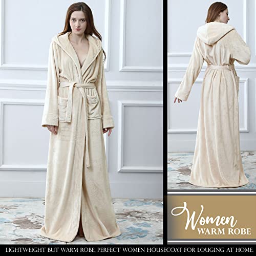 Image of Hellomamma Long Hooded Robe for Women Luxurious Flannel Fleece Full Length Bathrobe Winter Warm Pajamas Shower Nightgown