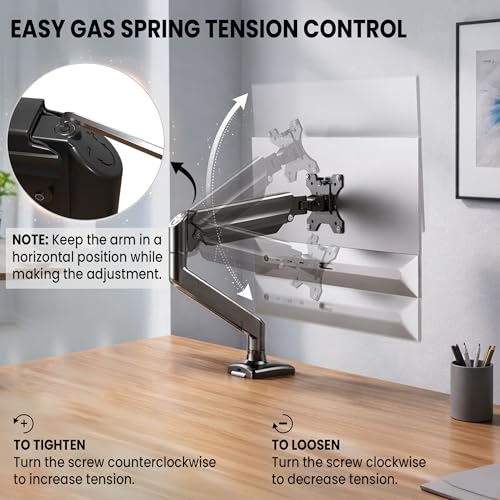 Image of Robustt Single Arm Gas Spring Monitor Stand | Arm For 17-32 inch Monitor | Full Motion Monitor Desk Mount With 70 To -45 Tilt, 180 Swivel And Full Rotation | Vesa 75x75 To 100x100mm | 10 Kg Capacity