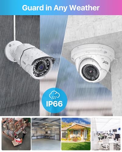 Image of ZOSI 4K PoE Home Security Camera System, 8pcs 5MP Wired Outdoor Indoor Surveillance IP Metal Cameras, Night Vision, Person Vehicle Detection, 8 Channel 8MP NVR with 2TB Hard Drive for 24 /7 Recording