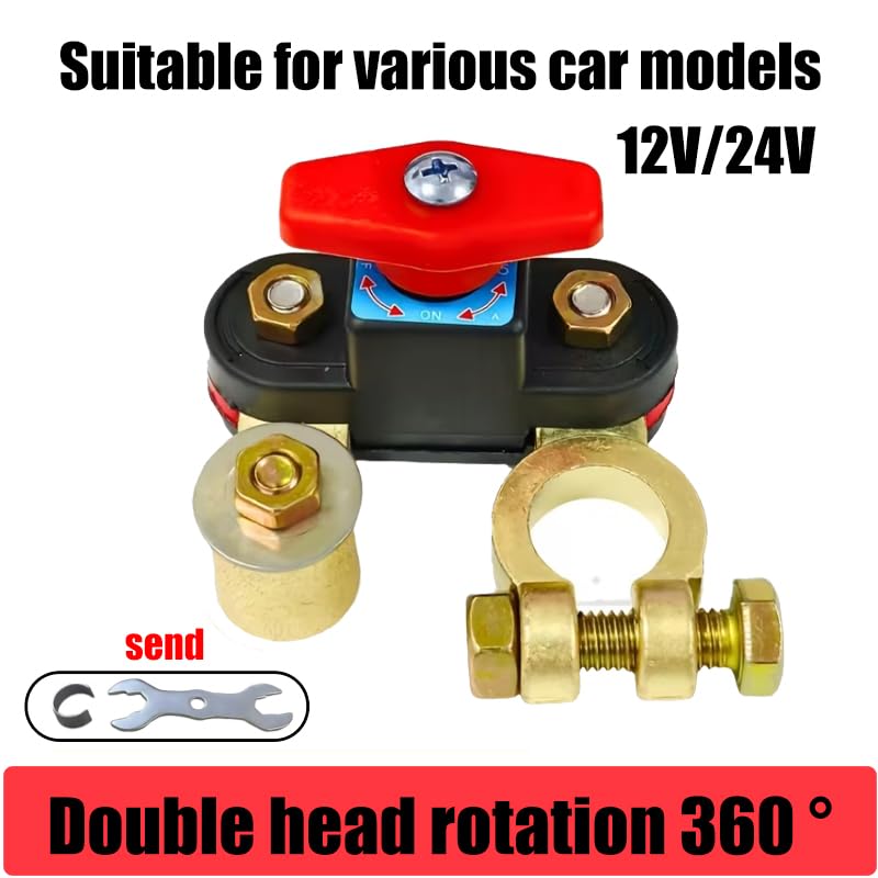 12V/24V Car Battery Power Off Switch, Brass Battery Isolator Cut Off Switch, for Car, RV, Truck, Boat, Prevent Battery Drained (1 Pack)