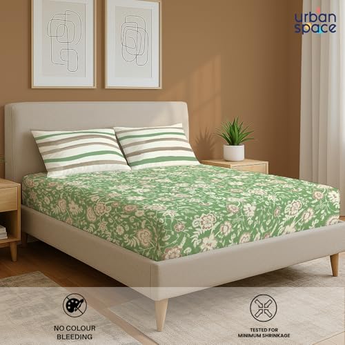 Image of Urban Space 144 TC Divine 100% Cotton Bedsheet for Double Bed with 2 Pillow Covers, Queen Bedsheet (Size 90 x 100 inches, Viola Sage Green, Double)
