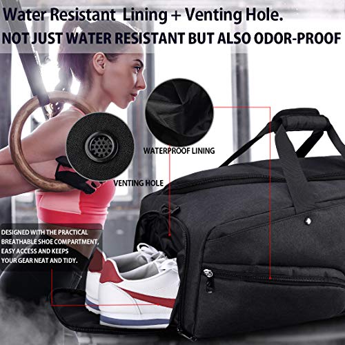 Gym Bag Sports Duffle Bag with Shoes Compartment Waterproof Large Travel Duffel Bags Weekender Overnight Bag for Men Women 45L Black