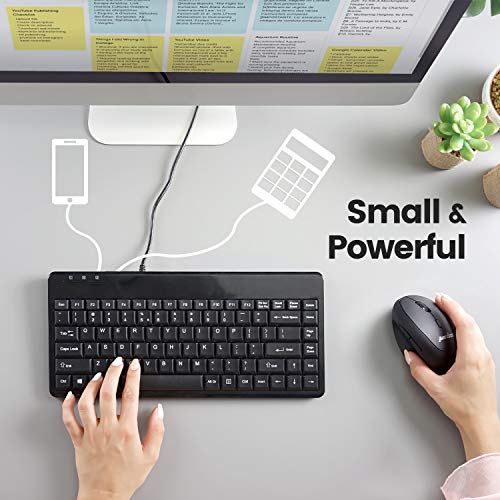 Perixx PERIBOARD-409H Wired USB Mini Keyboard with 2 USB Hubs, Black, US English Layout by Perixx - Image 5