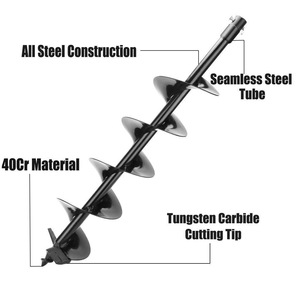 Earth Auger Drill Bit,7/8" Shaft & 31” Length Augers for Gasoline Earth and Ice Auger Power Heads (6 Inch, Black Post Hole Digger)