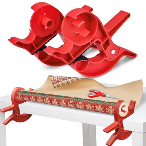 Wrapping Paper Cutter, 2 Pcs Wrapping Paper Clamps with Cellotape Dispenser, Wrapping Paper Roll Holder Wrapping Station, Gift Wrapping Accessories for Christmas Birthday Gifts Paper